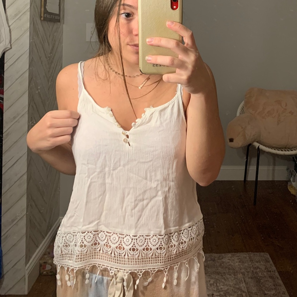 White Lace Detail Tank Top